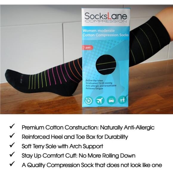 Cotton Compression Socks for Women & Men. 15-20 mmHg Graduated - Picture 4 of 7